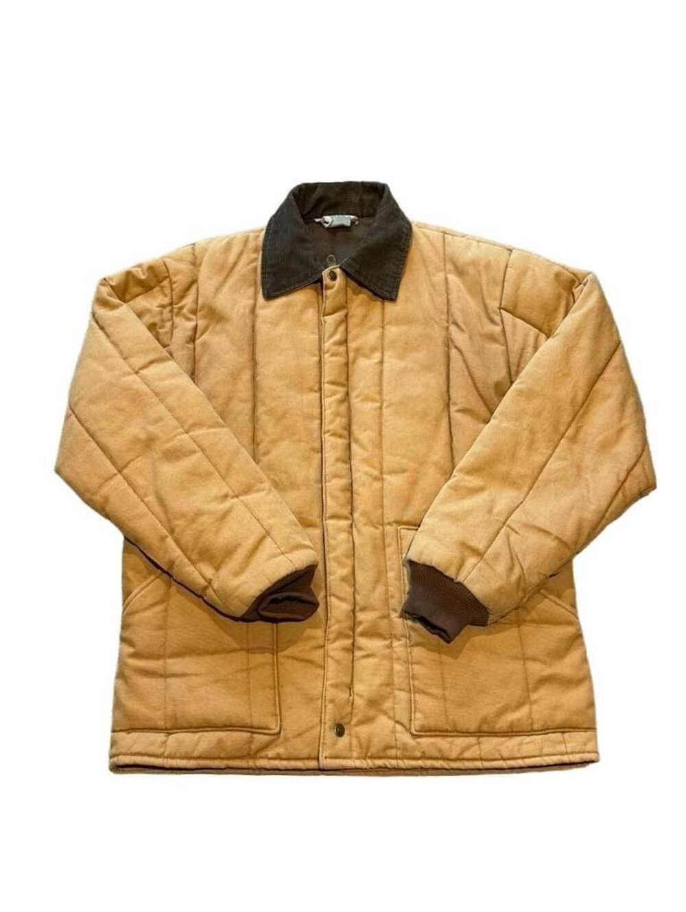 Vintage KEY Workwear Quilted Jacket L Tall Brown Corduroy Collar Made USA